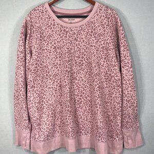 Tek Gear Sweatshirt Women's 2X Rose Pink Leopard Print Soft Fleece Thumbholes